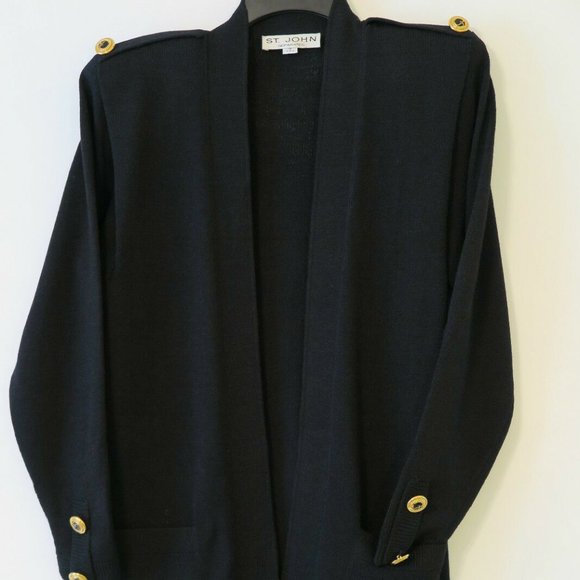 Vintage ST. JOHN SEPARATES Black Santana Knit Gold Button Cardigan Size P - Picture 8 of 9